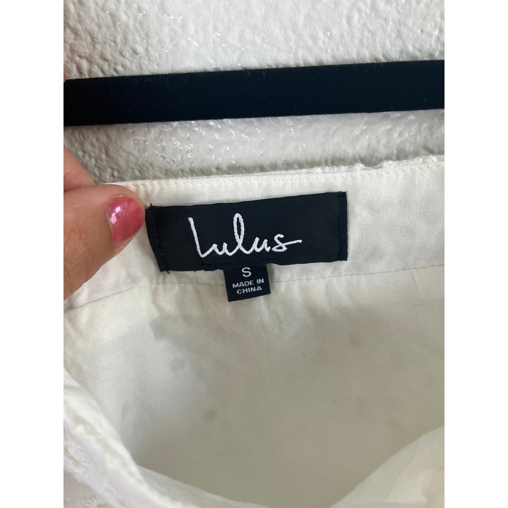 Lulus Playa de Isla White Eyelet Lace Ruffled Mini Skirt White Small - Picture 7 of 11